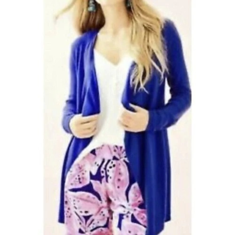 Lilly Pulitzer Medium Chesapeake Drape Cardigan Long Sleeve Side Pockets EUC
